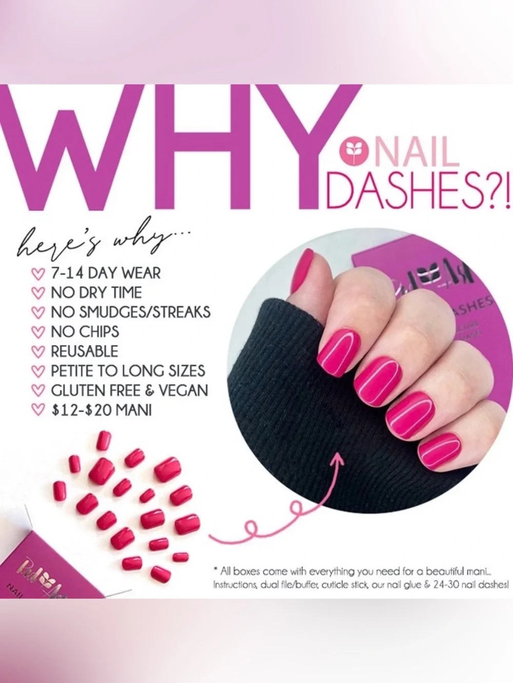 Red Aspen Nail Dashes Press-On Nails — Vibrant Pink Almond Set